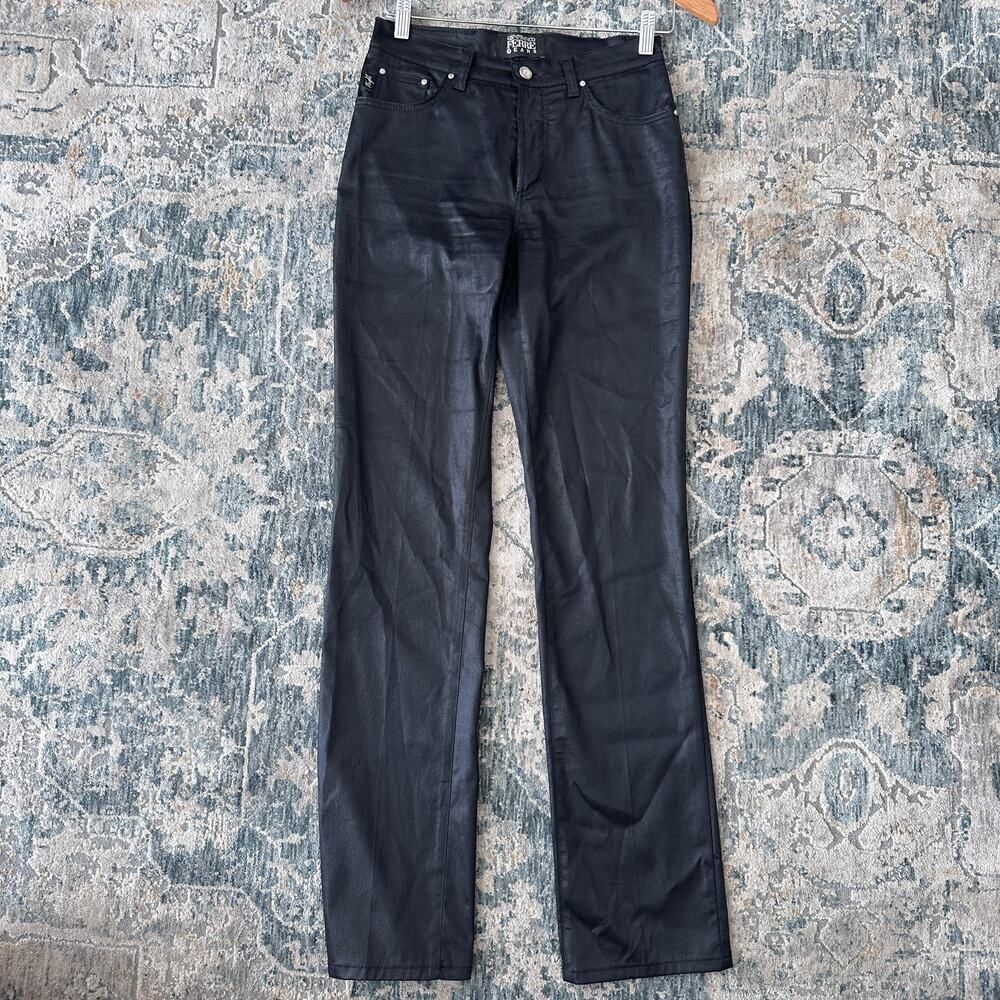 Gianfranco Ferre Pants Womens 28 Coated Wax Stretch Slim Vintage Jeans Nighclub - Picture 5 of 14